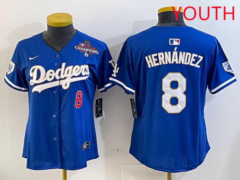 Youth Los Angeles Dodgers 8 Hernandez Blue Gold Game 2025 Nike MLB Jersey style 2
